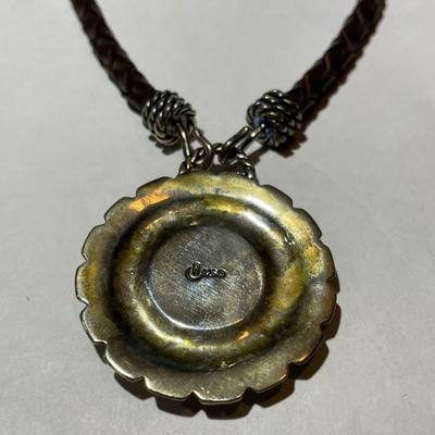 Carolyn Pollack/Relios Sterling Silver 925 Turquoise Color Pendant w/Leather Necklace 15" in VG Preowned Condition. (Jewelry #55).