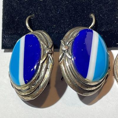 Sterling Silver Turquoise/Lapis Dangling Earrings in New Never Worn Condition as Pictured.