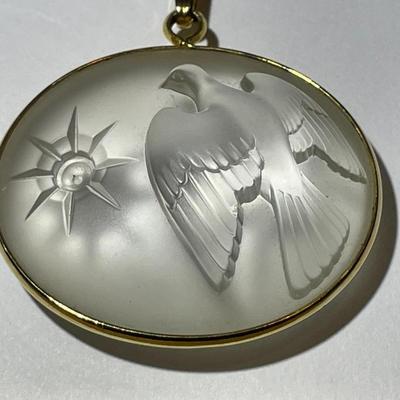 Vintage Lalique Nina Ricci Frosted Crystal Dove Pendant on a Fashion 18" Necklace in Good Preowned Condition.