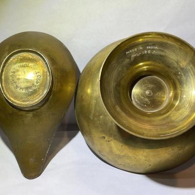 2-Vintage/Antique Brass Hand Etched Made in India Bowls Heavy Gauge Brass in Good Preowned Condition.