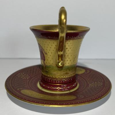 Antique RARE Royal Vienna Beehive Red/Gold Cameo Teacup & Saucer c1875 3" Cup & 4-1/8" Saucer in VG Preowned Condition.