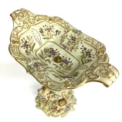 442 Antique German Porcelain Cake Stand with Cherubs Depicting the Seasons