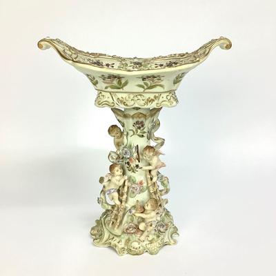 442 Antique German Porcelain Cake Stand with Cherubs Depicting the Seasons