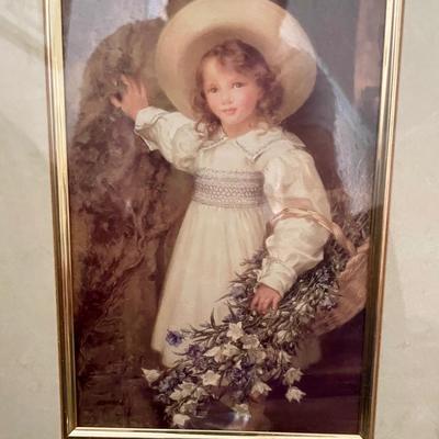 Two Sisters by Robert Edward Morrison and Summer Blooms by Sigismund Goetze framed in vintage gilded gold frame