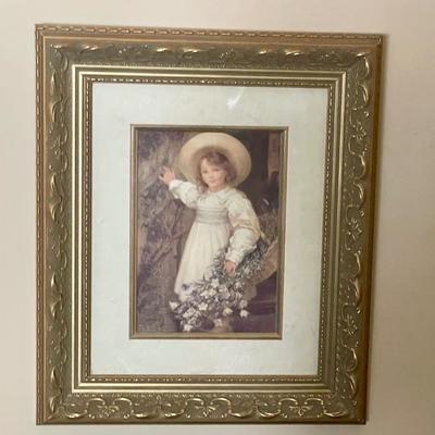 Two Sisters by Robert Edward Morrison and Summer Blooms by Sigismund Goetze framed in vintage gilded gold frame