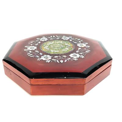 445 Inlaid Abalone Enamel Red Lacquered Trinket Box