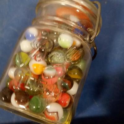 LOT 159 OLD JAR OF MARBLES