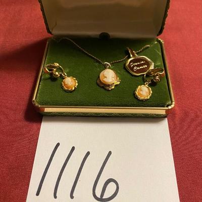 Vintage Cameo Necklace and Clip on Earrings