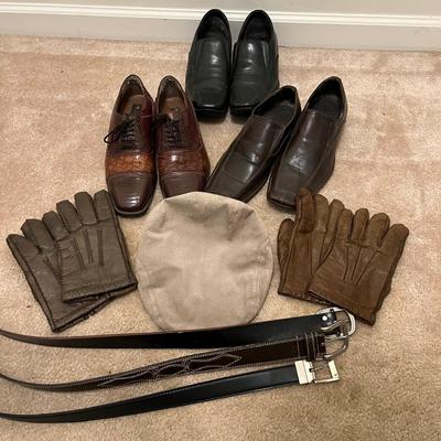 Men’s Leather Shoes Size 9-9.5, Belts, & Gloves (PC-RG)