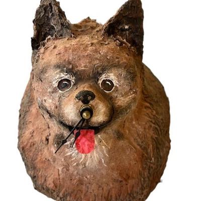 Vintage Signed Papier Mache Animal Clock