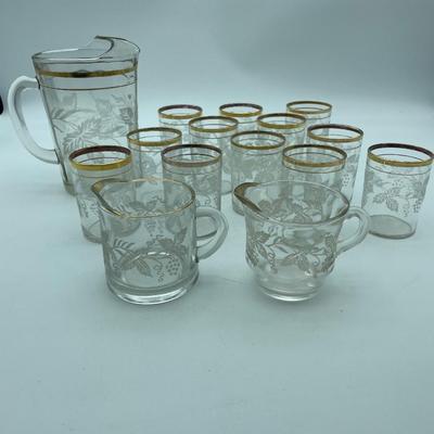 Frosted grape pitcher and cups