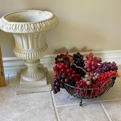 Pedestal Planter & 2 Baskets with faux grape bunches.