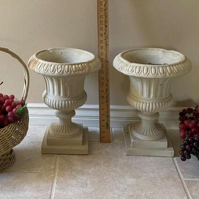 Pedestal Planter & 2 Baskets with faux grape bunches.