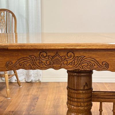 Solid Oak Claw Foot Adjustable Trestle Table & Eight Chairs