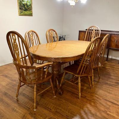 Solid Oak Claw Foot Adjustable Trestle Table & Eight Chairs