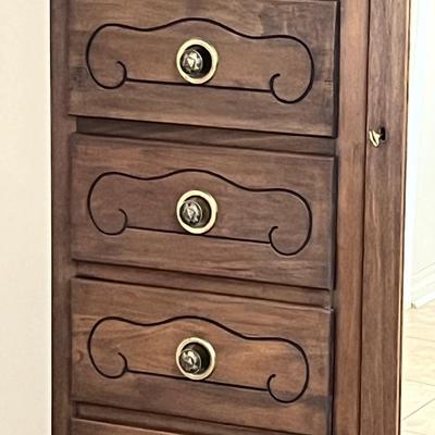 Vtg. Solid Wood Chifforobe On Casters