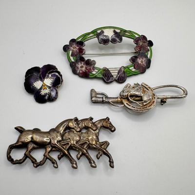 Horse and Flower Sterling Pins and More (K-DZ)