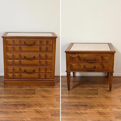 Solid Wood Marble Top Chest Of Drawers & Nightstand