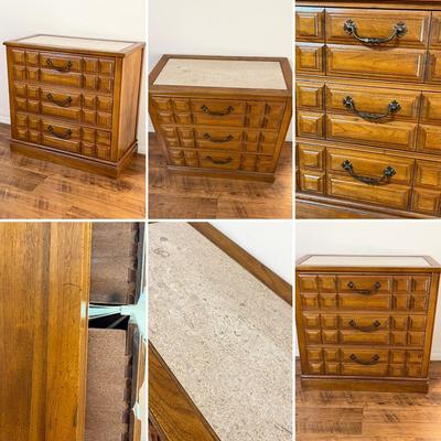 Solid Wood Marble Top Chest Of Drawers & Nightstand
