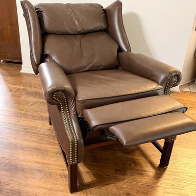 LANE ~ Brown Leather Push Back Recliner With Nailhead Trim