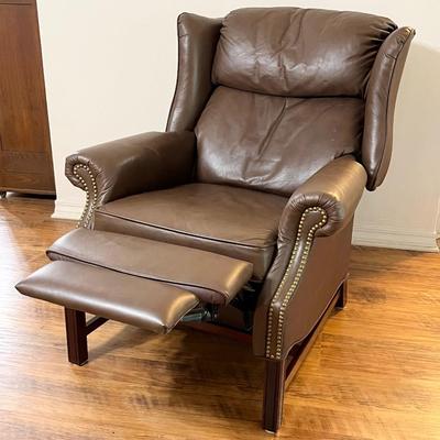 LANE ~ Brown Leather Push Back Recliner With Nailhead Trim