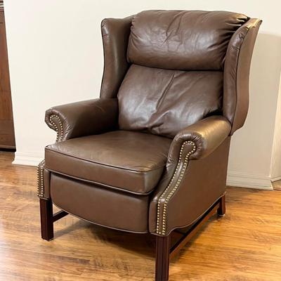 LANE ~ Brown Leather Push Back Recliner With Nailhead Trim