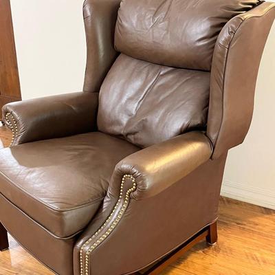 LANE ~ Brown Leather Push Back Recliner With Nailhead Trim
