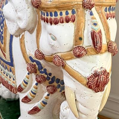 Vtg. Glazed Ceramic Elephant Plant Stand/Table