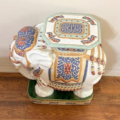 Vtg. Glazed Ceramic Elephant Plant Stand/Table