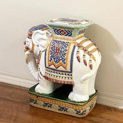Vtg. Glazed Ceramic Elephant Plant Stand/Table
