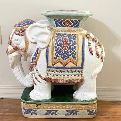 Vtg. Glazed Ceramic Elephant Plant Stand/Table