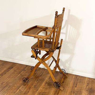 Vtg Oak Cane Seat High Chair ~ *Read Details