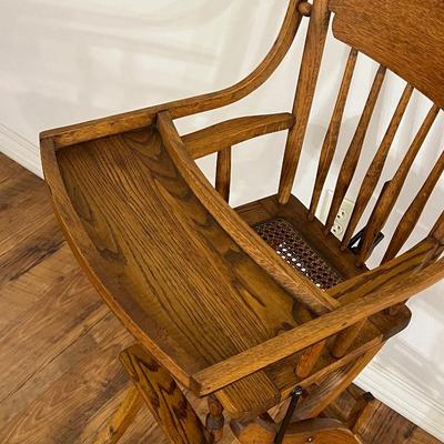 Vtg Oak Cane Seat High Chair ~ *Read Details
