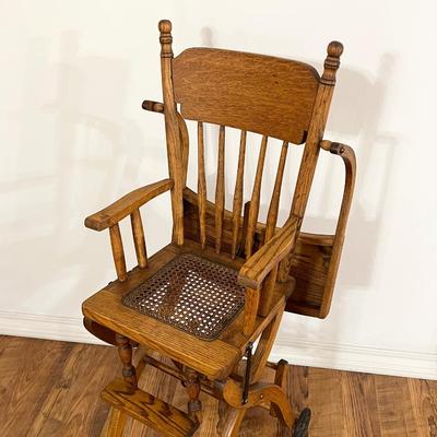 Vtg Oak Cane Seat High Chair ~ *Read Details