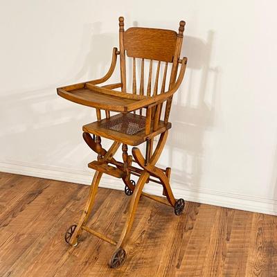Vtg Oak Cane Seat High Chair ~ *Read Details