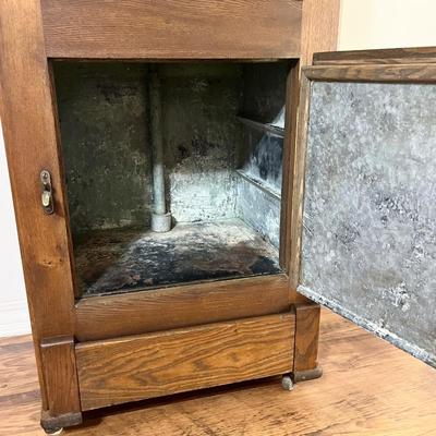 Vtg. Solid Wood Ice Box With Casters