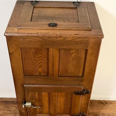 Vtg. Solid Wood Ice Box With Casters