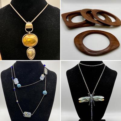 Sterling Charm Necklace, Wooden Bangles, & More Decorative Jewelry (K-DZ)