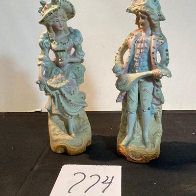 Vintage Fern Hand painted Victorian Figures