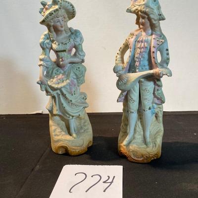 Vintage Fern Hand painted Victorian Figures