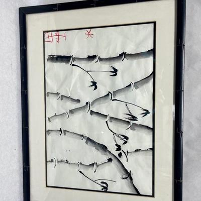 Vintage Framed Painting of Bamboo Signed