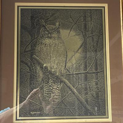Great Horned Owl Print, Paul M Breeden Reproduction Framed 20" x 24"