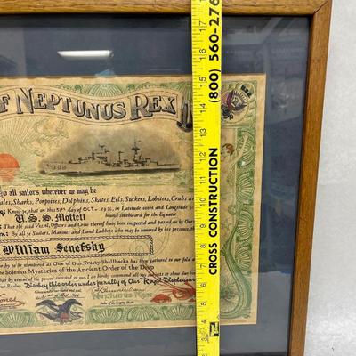 1936 US Navy Certificate "Domain of the Neptunas Rex" USS Phelps