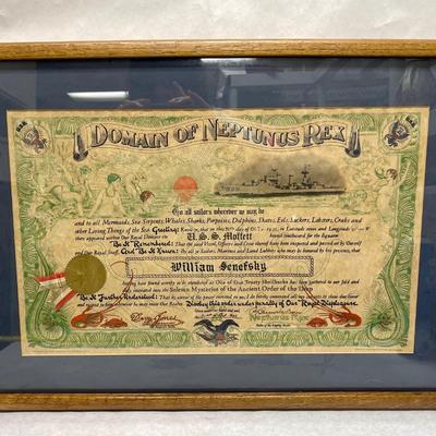 1936 US Navy Certificate "Domain of the Neptunas Rex" USS Phelps