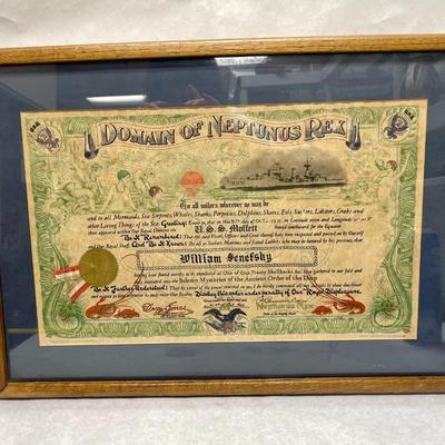 1936 US Navy Certificate "Domain of the Neptunas Rex" USS Phelps