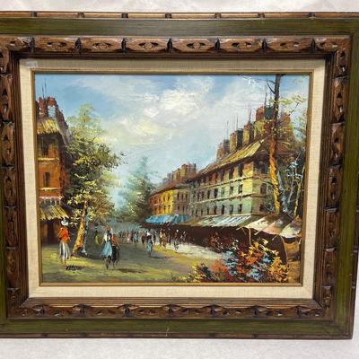 Vintage oil painting Parisian Street Scene Landscape Framed signed