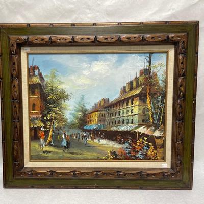 Vintage oil painting Parisian Street Scene Landscape Framed signed