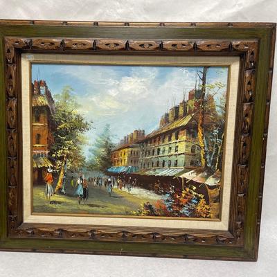 Vintage oil painting Parisian Street Scene Landscape Framed signed