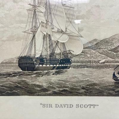Framed Engraving Print Tall Ship Sir David Scott engraved by Edward Duncan 28" x 22"