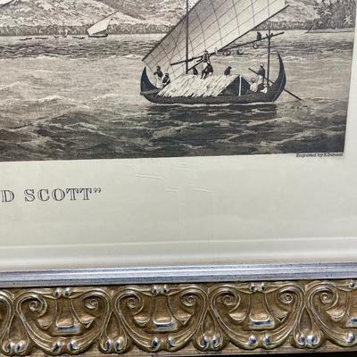 Framed Engraving Print Tall Ship Sir David Scott engraved by Edward Duncan 28" x 22"